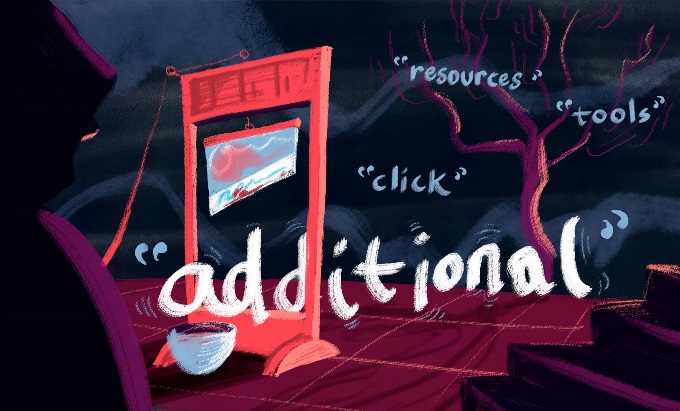 The word "additional" in a guillotine, as other words float around behind it.